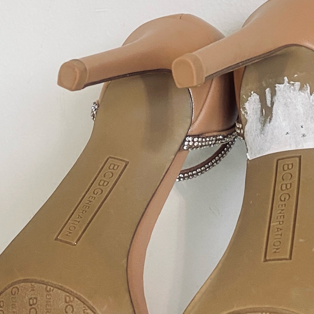 BCBGeneration Tan and Silver Strappy Heels - Picture 5 of 9